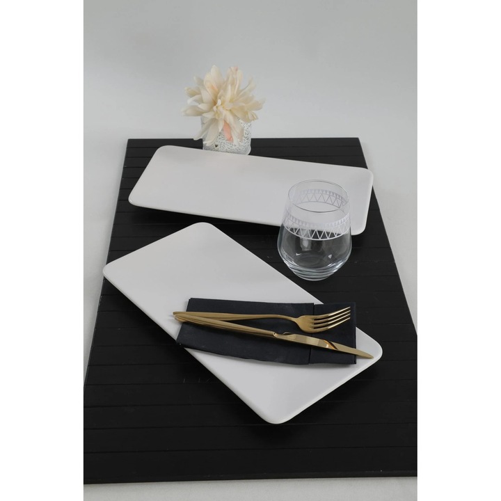 Set 2 platouri 275KRM1720, ceramica, 33x17 cm, alb