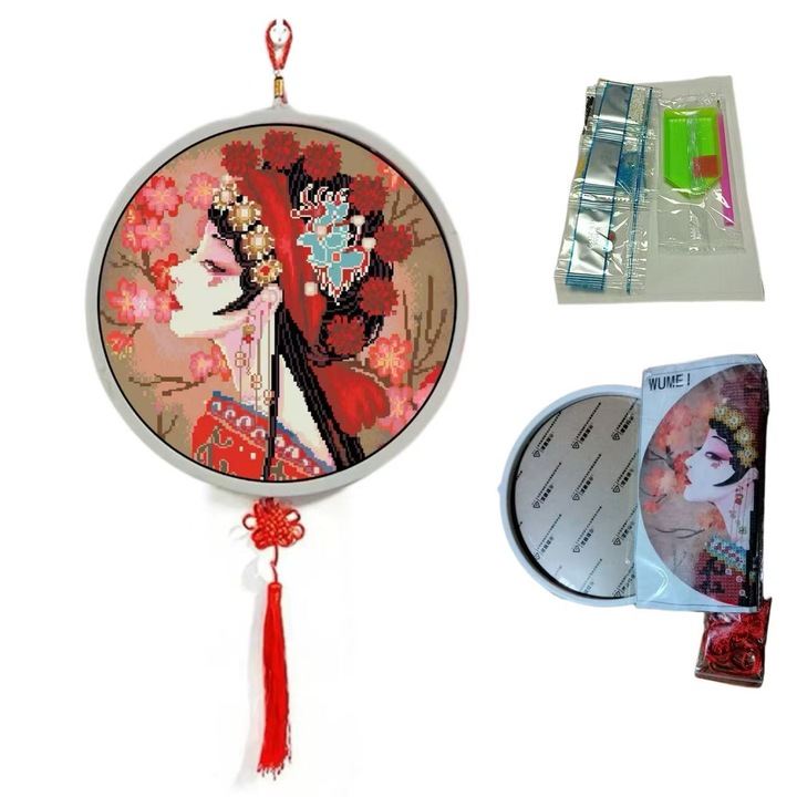 Set DIY de pictura cu diamante, 5D, cu rama si elemente de agatat, 20x20 cm, modele elegante in stil antic