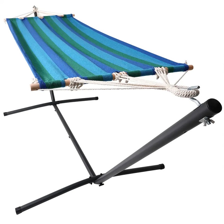 Хамак с метална рамка, Detex, Син/Зелен, размери 200 x 80 см