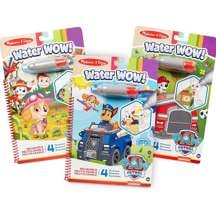 Set 3 carti pictat cu apa, Licenta Paw Patrol, Nickelodeon, Dimensiune 28x21 cm