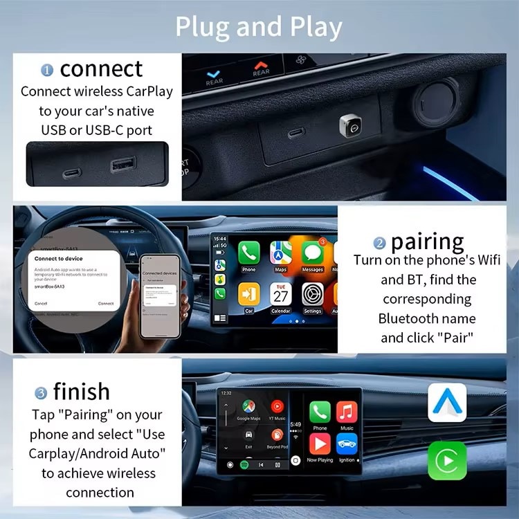 Adaptor auto Wireless Element-x® 2-in-1, Plug & Play, modul compatibil ...