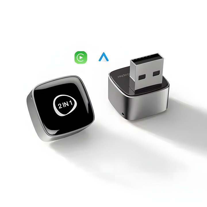 Element-x® безжичен адаптер за кола, 2 в 1, Plug & Play, модул, съвместим с автомобили, оборудвани с CarPlay и Android Auto от фабриката след 2016 г., Mini USB, лъскаво черно