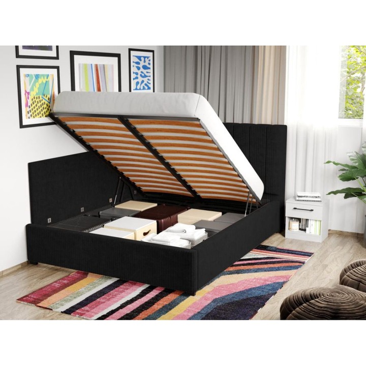 Pat Tapitat de colt, pentru Saltea de 190, Adam Rabatabil, 180x190, Negru/Poso 135