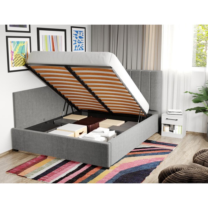 Pat Tapitat de colt, pentru Saltea de 190, Adam Rabatabil, 180x190, Gri/Falcone 21