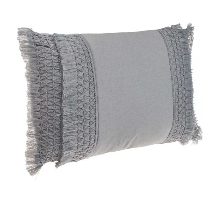 Perna decorativa, cu model macrame, gri, 50 x 30 x 13cm