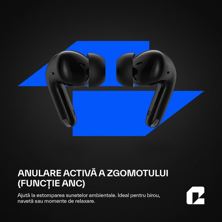 Casti Wireless Buds In-Ear Qualtec by Koppel®, Bluetooth 5.4, Noise Cancelling ANC, ENC cu Microfon Dual, True Wireless Headphones, Bass Intens, Waterproof pentru Sport, Mod Transparency & Gaming, Afisaj LED, Telefon Android & iOS, ProBuds Max, Negru
