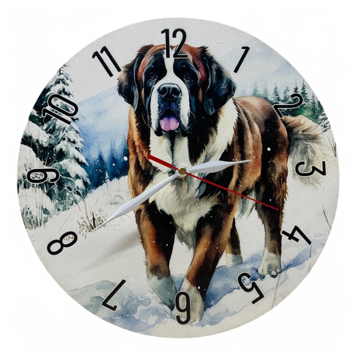 Ceas de perete colorat LazarArt cu peisaj de iarna Bernathegyi