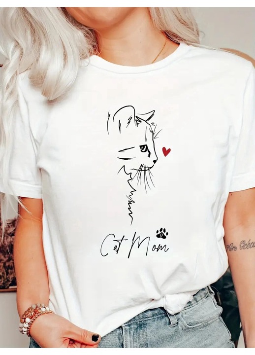 Tricou dama, Cat Mom, Alb