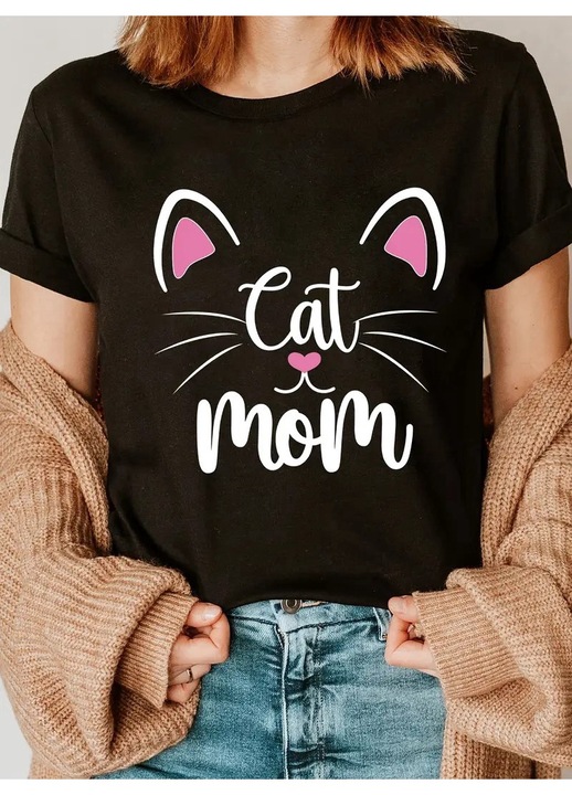 Tricou dama, Cat Mom, Negru