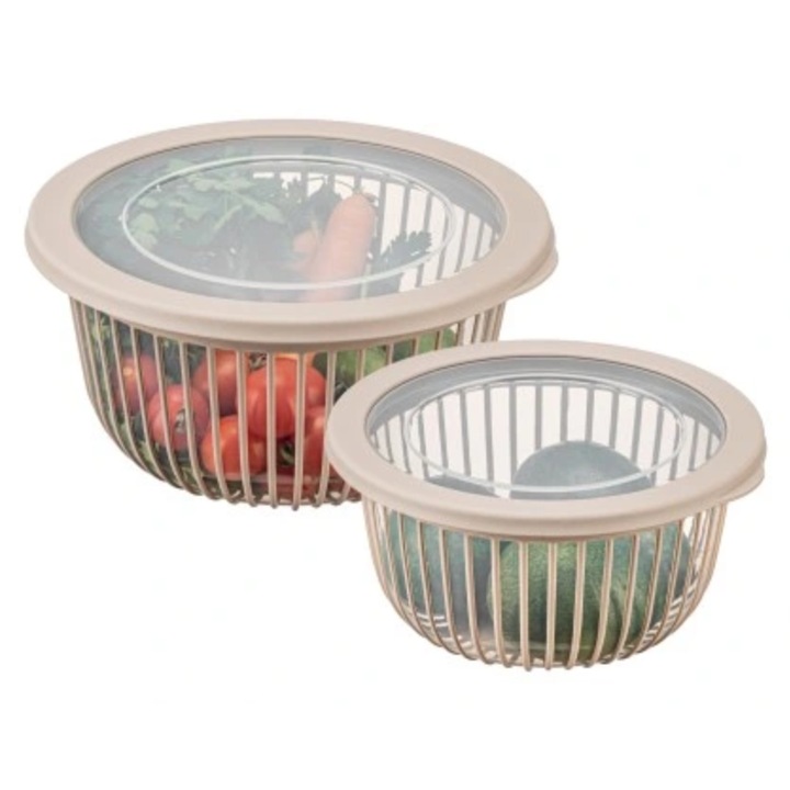 Комплект 2 купи с капак, 2л и 3л, CRALEX STRATO, бежови, многофункционални, екстра качество