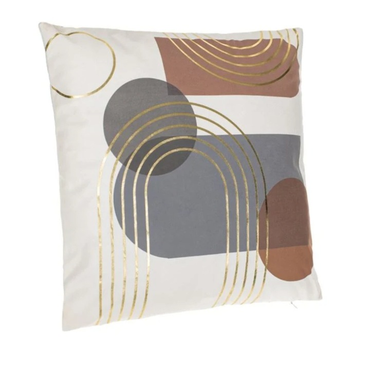 Perna decorativa cu doua fete, model abstract, ecru, 43 x 43 x 10cm