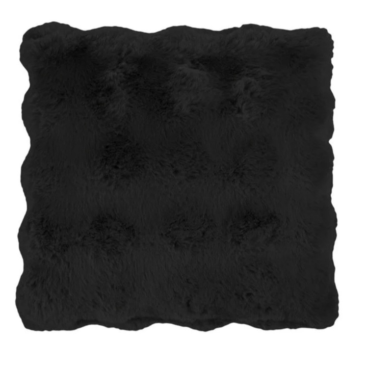 Perna decorativa, cu doua fete, din imitatie de blana, model relifat, negru, 40 x 40 x 12cm