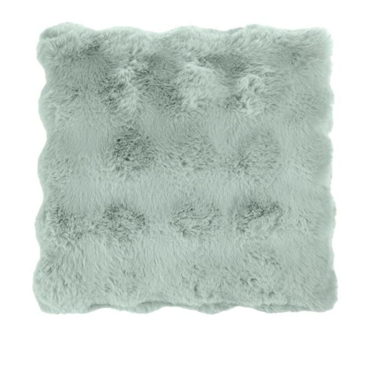 Perna decorativa, cu doua fete, din imitatie de blana, model relifat, verde menta, 40 x 40 x 12cm