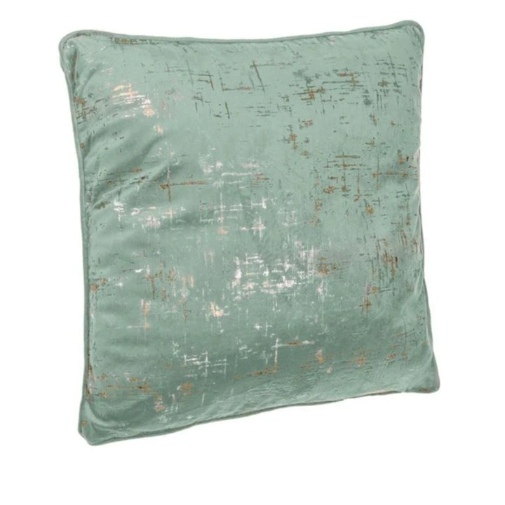 Perna decorativa, verde menta, velvet model cu folie aurie/argintie, 45 x 45 X 10cm