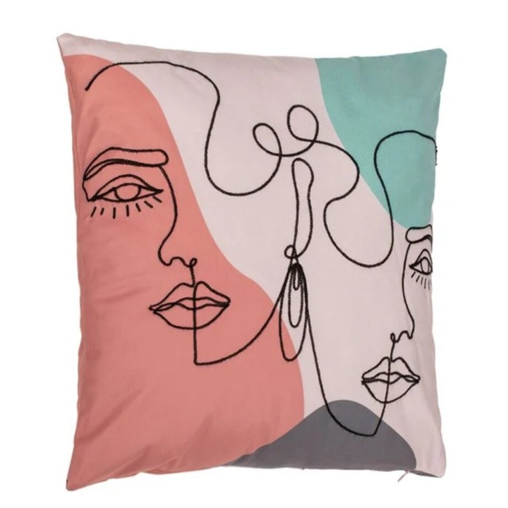 Perna decorativa cu doua fete, model abstract, multicolor, 45 x 45 x 12cm