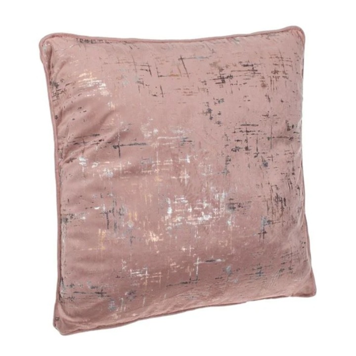 Perna decorativa, roz, velvet model cu folie aurie/argintie, 45 x 45 X 10cm