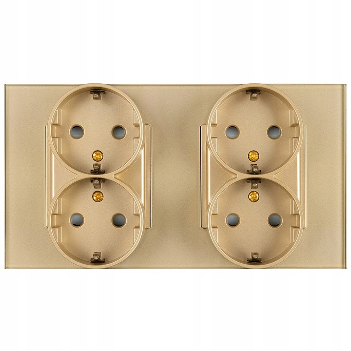 Двойна четворна розетка от златно стъкло, двойна стъклена рамка Шуко, MIUUN