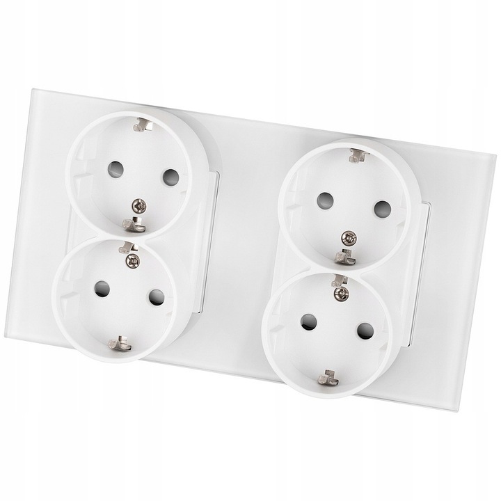 Двойна стъклена розетка четворна Schuko White Glass Double Frame MIUUN