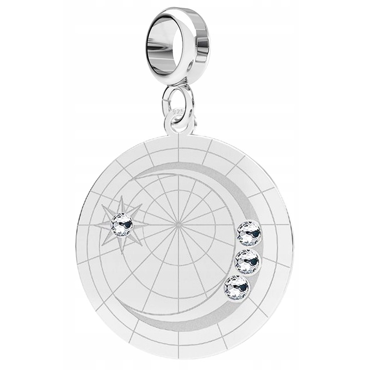 Talisman, Larezo, Pandantiv, Luna, Argint 925 Placat Cu Aur, Zirconii, Argintiu, Inaltime: 34 mm, Lungime: 3, 4 Cm, Antialergic, Lustruit Manual, Cutie Premium Pentru Bijuterii., Argintiu