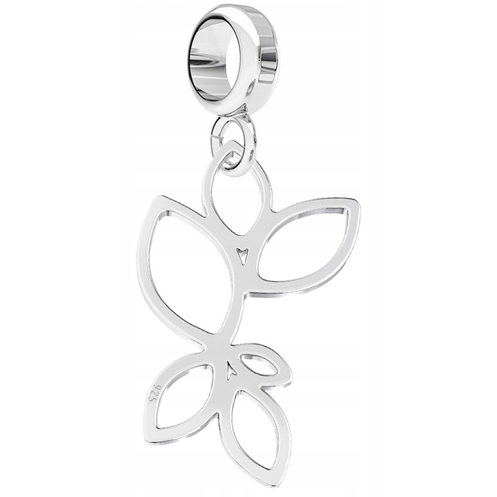 Talisman, Larezo, Medál, Levél Charm, 925 Ezüst, Cirkónia, Ezüst, 32 mm, Antiallergén, Kézzel Polírozott, Karkötőkhöz, Prémium Ékszerdoboz Ajándékhoz, Ezüst