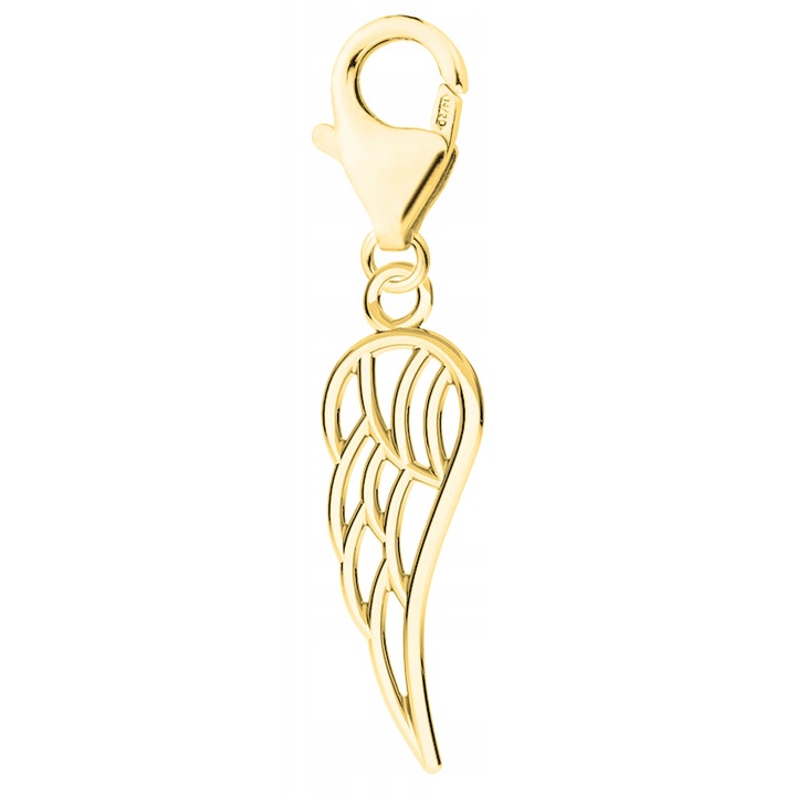 Talisman, Larezo, Pandantiv, Aripa Aurie, Argint 925 Placat Cu Aur, Auriu, Zirconii, Pentru Femei, Inaltime 39 mm, Pandantiv Cu Inchidere Pentru Bratari, Cercei, Coliere, Cutie Premium Pentru Bijuterii., Auriu