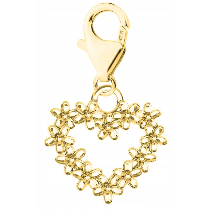 Talisman, Larezo, Pandantiv, Inima Aurie, Argint 925 Acoperit Cu Aur De 24 De Karate, Zirconii, Pentru Femei, Inaltime 25 mm, Cutie Premium Pentru Bijuterii, Certificat De Calitate, Auriu