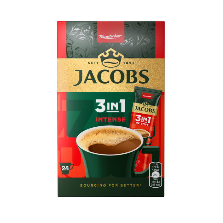 Cafea instant, Jacobs, 3 in 1 Intense, 24 plicuri x 1.1gr, 266.4 gr