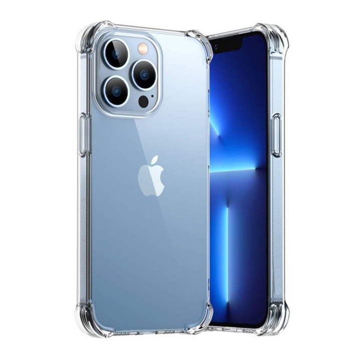 Husa de protectie compatibila cu Apple iPhone 14 Pro, Antisoc, din silicon, Transparent