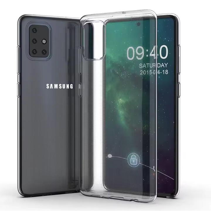 Husa protectie Mat-Tech compatibila cu Samsung Galaxy A71 4G, Anti-soc, 2MM, Decupaje Precise, Rezistenta la impact, Margini ridicate pentru protectia ecranului, Transparenta