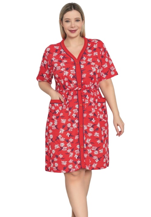 Capot Dama cu Nasturi, Bumbac, Maneca Scurta, Rosu