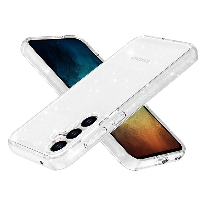 TPU калъф Dazzle за Samsung Galaxy A35, ОПТИМАЛНО РЕШЕНИЕ, искрящ дизайн, олекотен TPU калъф, устойчив на удари 3 м, уникална дълготрайна технология против пожълтяване, прозрачен