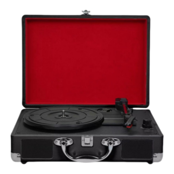 CD плейър, винил, Bluetooth 5.0, USB/RCA/AUX, стерео, поддържа 7/10/12" размери на дискове, 33/45/78 RPM превключване, ретро стил, червен