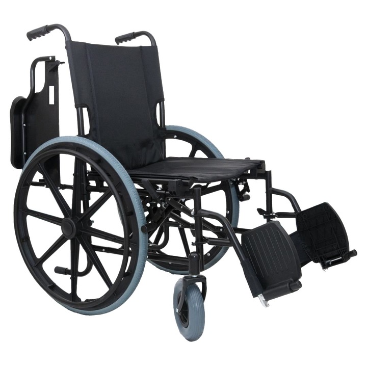 Scaun cu rotile pliabil, din otel, cotiere rabatabile, suport picioare detasabil, 110 kg, negru