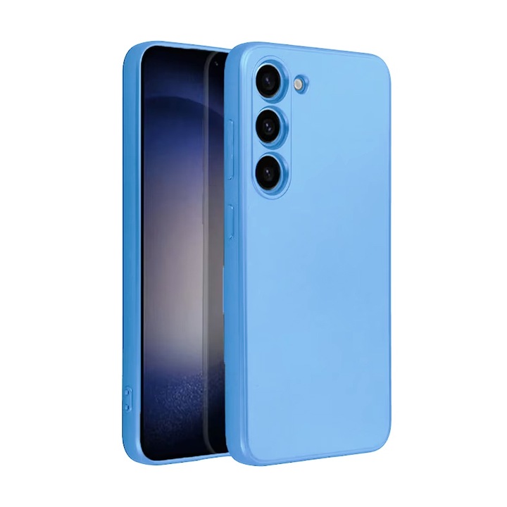 Силиконов защитен калъф за Samsung Galaxy A54, защита на камерата, вътрешност от микрофибър, ултра безопасен силикон, цвят металик, син