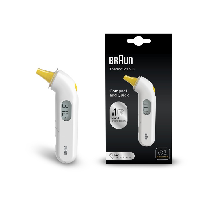 Braun Thermoscan 3 Irt3030 fülhőmérő – 1 másodperces gyors mérés, akusztikus lázjelző, digitális kijelző, baba- és kisgyermekbarát, első számú márka az orvosok között