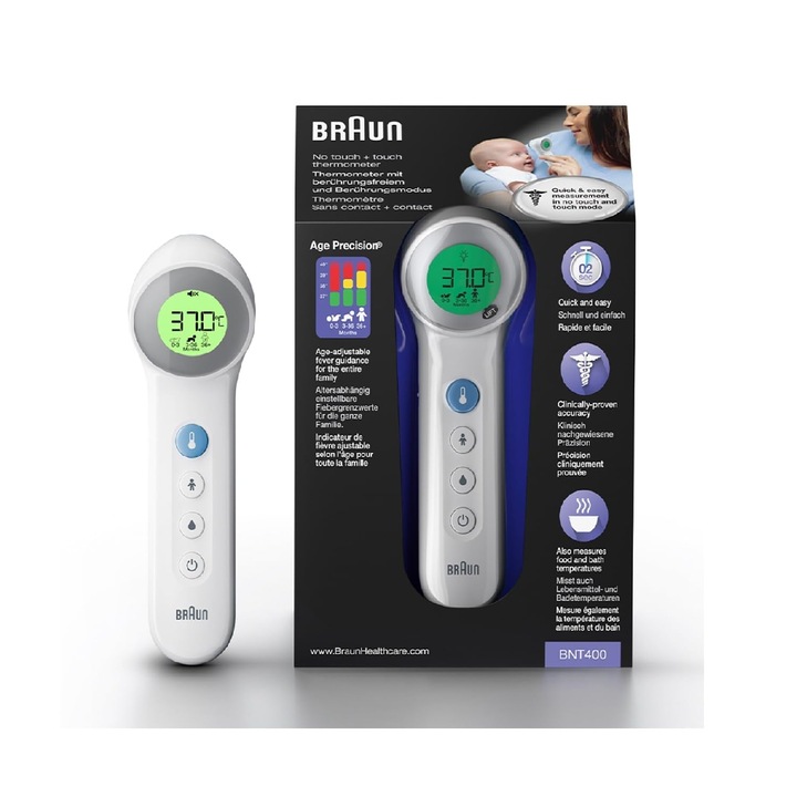 Braun Healthcare hőmérő - BNT400EE - No Touch + Touch, nagy pontosságú, csecsemőknek, gyerekeknek és felnőtteknek
