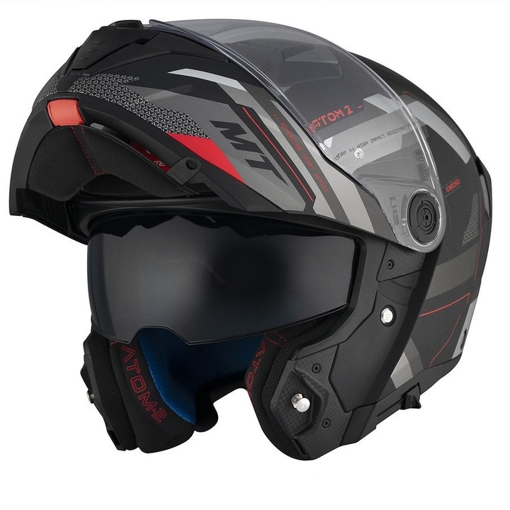 Moduláris felhajtható sisak atv-hez, moto-hoz, túra MT Atom 2-höz integrált szemüveggel, matt fekete-szürke, L 59-60cm