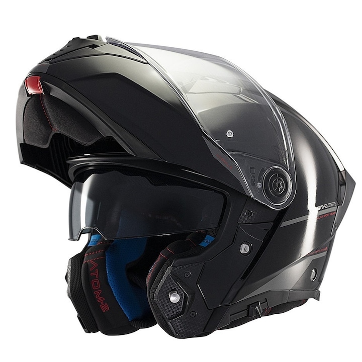 Casca flip-up modulabila pentru atv, moto, touring MT Atom 2 cu ochelari integrati, negru lucios, M 57-58cm