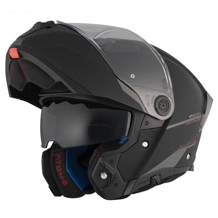 Casca flip-up modulabila pentru atv, moto, touring MT Atom 2 cu ochelari integrati, negru mat, M 57-58cm