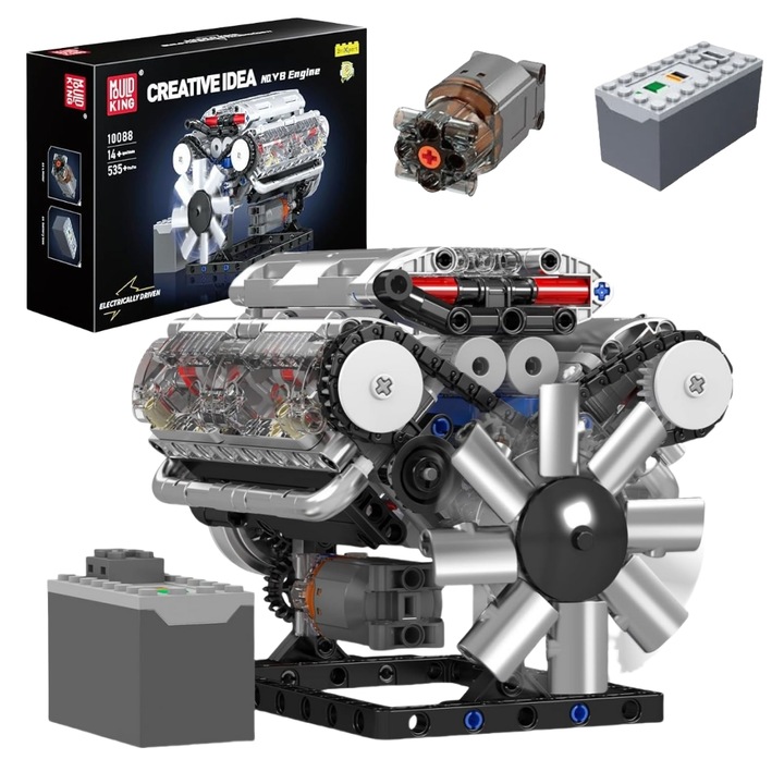 Set blocuri de constructie motor v8, set de constructie 535 de piese technic, cu set de putere pentru blocuri, potrivit pentru adulti si copii