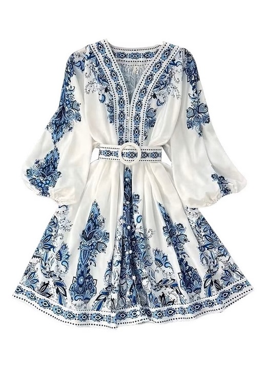 Rochie cu motive traditionale balcanice, albastru