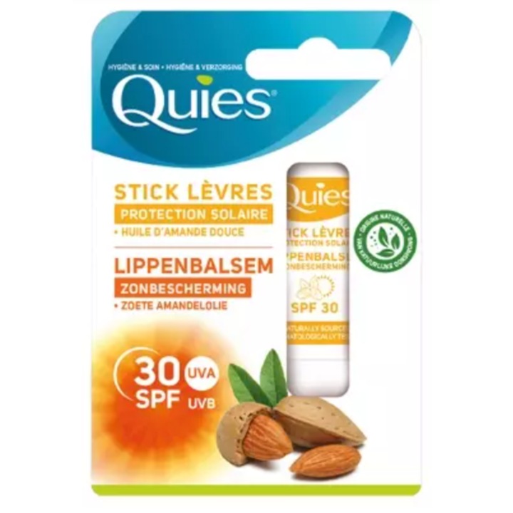 Balsam protector de buze cu SPF 30 Quies cu Migdale si unt de Shea pentru toate tipurile de piele inclusiv pentru piele sansibila 4.5 gr