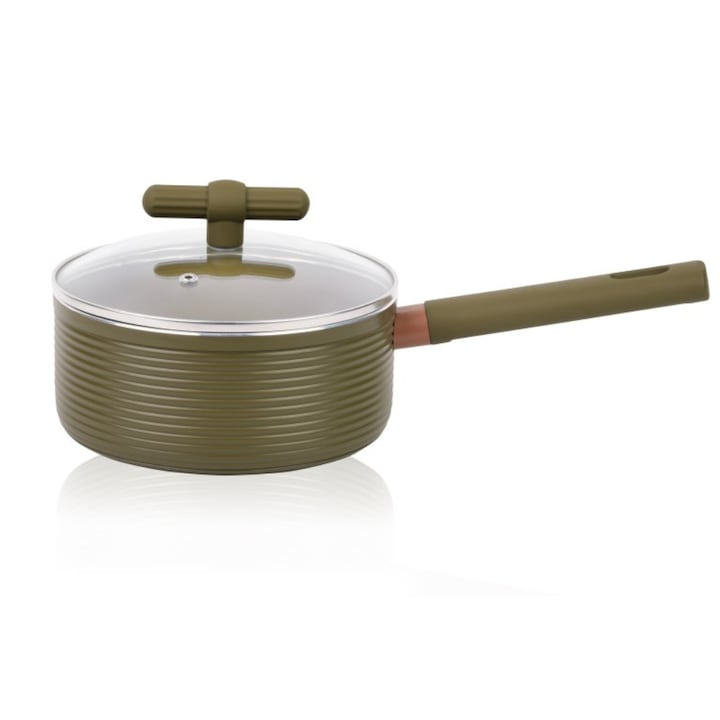 Grunberg alumínium lábas 1,3 literes, 16x7,5 cm-es tapadásmentes belső, hőálló üvegfedél, ergonomikus gumírozott fogantyúk