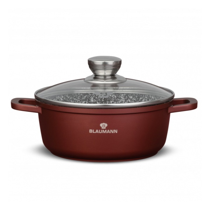 Cratita cu capac, aluminiu turnat, acoperire marmura ceramica 3 straturi, baza inductie, dimensiune 26x12 cm, capacitate 5.5 l