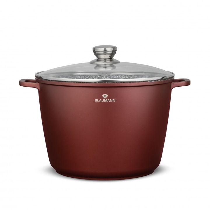 Oala inalta aluminiu turnat cu capac, dimensiune 32x22 cm, capacitate 14 l, 3 straturi, baza inductie, acoperire marmura ceramica