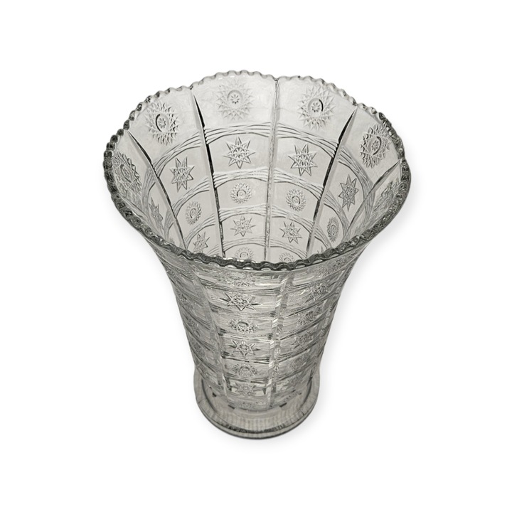 Vaza bohemia X, din sticla transparenta, cu model, 2000 ml