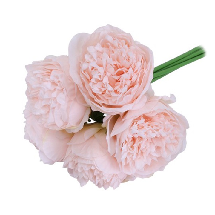 Комплект от 5 божура Изкуствени цветя, Axroad Mall, Букети от изкуствени цветя, UV устойчиви, Неувяхващи, Лесни за поддръжка, За вътрешна/външна употреба, Пластмаса, Светло розово