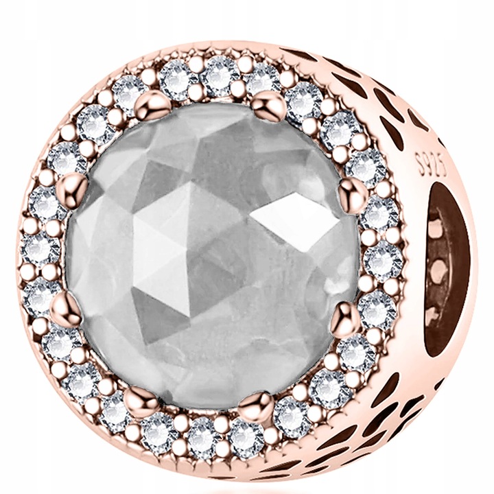 Talisman, Larezo, Charms, Piatra Alba, Argint 925 Acoperit Cu Aur Roz De 18 Karate, Zirconii, Pandantiv Pentru Bratari, 12 mm, Auriu, Pentru Femei, Cutie De Cadou Premium, Auriu