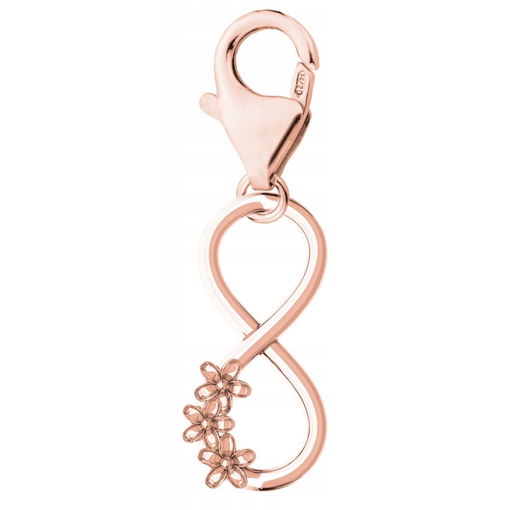 Talisman, Larezo, Medál, Charm Végtelen, Rózsa Arany, 925 Ezüst, Cirkónia, Hossz 2, 6 cm, Arany, Karkötőkhöz, Arany