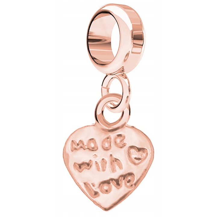 Talisman, Larezo, Medál, Charm Szív „Love” Felirattal, 925 Ezüst 18K Rózsa Aranyozott, Arany, Magasság 2, 1 cm, Karkötőkhöz, Nőknek, Cirkónia, Prémium Ékszerdoboz, Arany